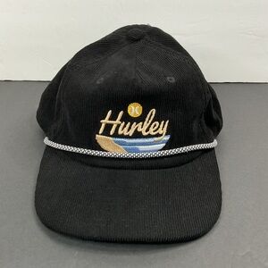 Hurley Corduroy Rope Snapback Hat Black Embroidered Surf Beach Scene Cap NWT